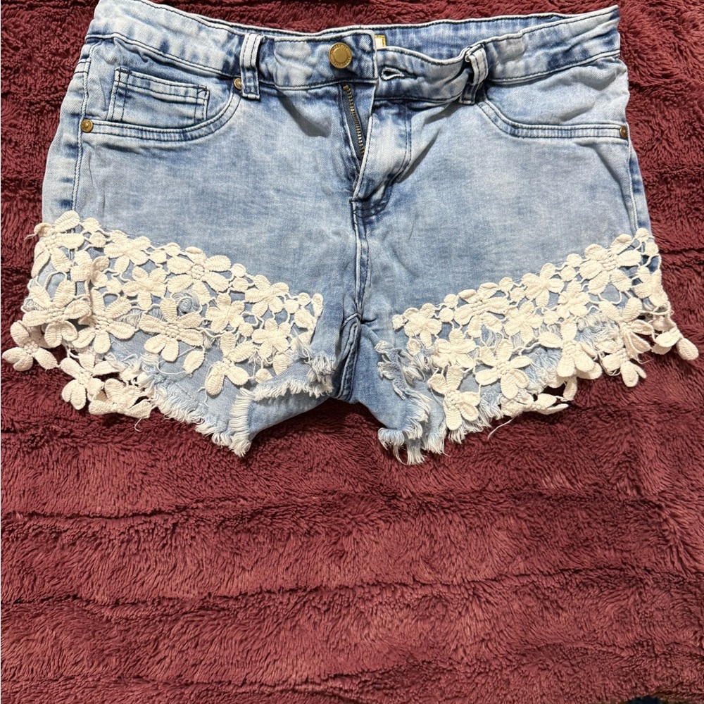Angel Kiss Blue Jean Shorts with White Floral Lace